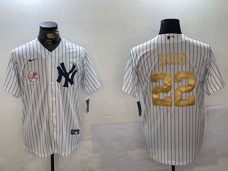 Men New York Yankees #22 Soto White Stripe Fashion Nike 2024 MLB Jersey style 7